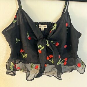 For Love And Lemons black cropped top with cherries